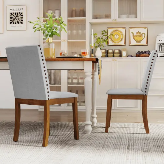Costway Upholstered Dining Chairs Set of 2/4 with Nailhead Trim Rubber Wood Legs Padded Seat {4}