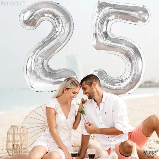 Silver 25 Balloon Numbers - 40 Inch | Silver Mylar Foil Balloon - Silver {4}