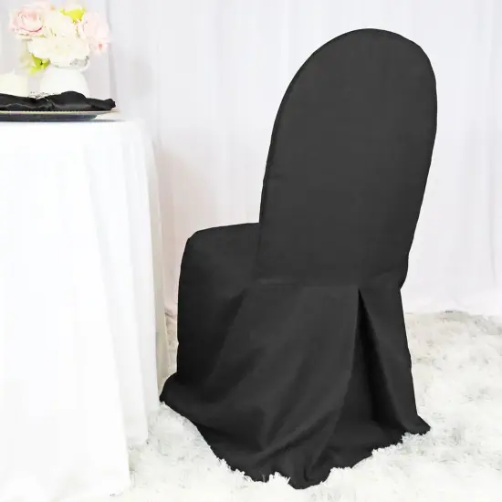 Black Polyester Banquet Chair Cover Durable Event Chair Slipcover {2}