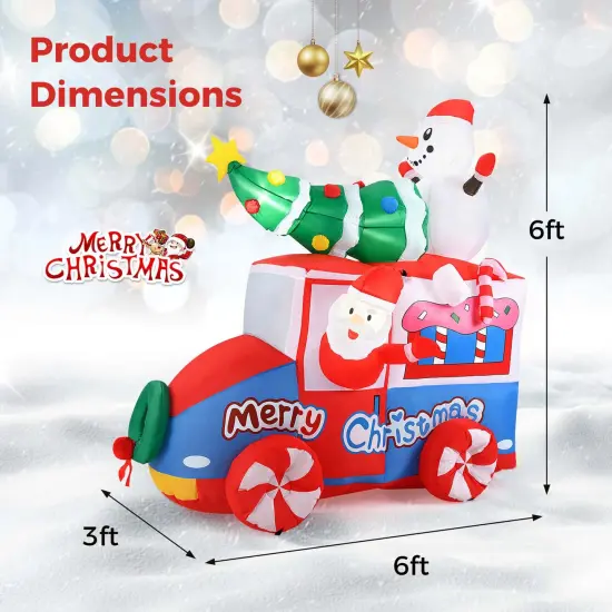 Costway 6 ft Christmas Inflatable Santa on Car with Santa Clause Snowma Christmas Treen {3}