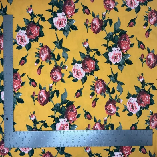 1 Yard Techno Crepe Knit Fabric Floral Pattern Soft Stretch 58"-60" Width Mustard {1}
