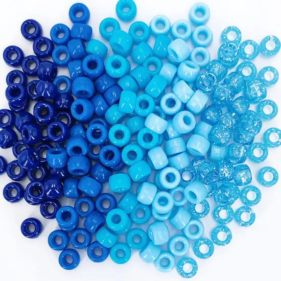 1000PCS 6x9mm Pony Beads Bulk, 5 Styles Blue Pony Beads for Bracelets Making Kit, Kandi, Hair Braids Crafts for Jewelry Making (Blue) {1}