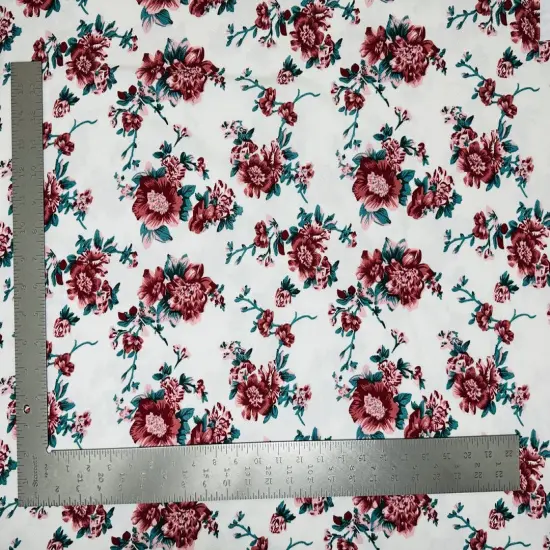 1 Yard Liverpool Knit Floral Print Fabric Stretch Crepe Fabric for Dresses, Tops, and Bows 58"-60" Width Black/Red {4}