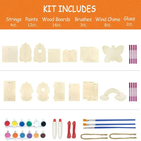 4-Pack DIY Bird House Wind Chime Kit &ndash; Build & Paint Craft Set for Kids Ages 4&ndash;8, Easter Basket Gift {3}