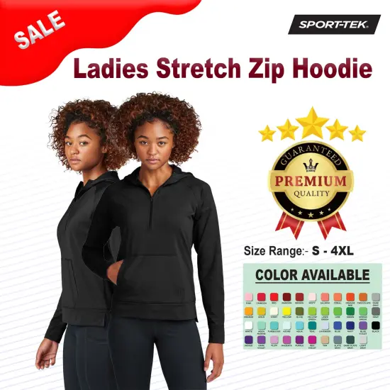 Sport-Tek&reg; Ladies Stretch 1/2-Zip Hoodie Black {2}