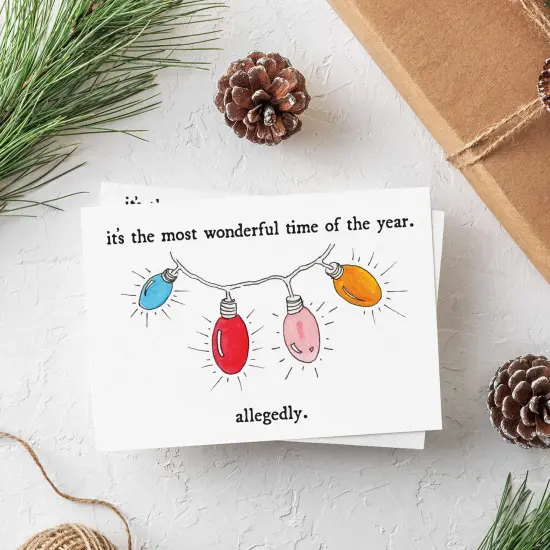 Funny Christmas Card - 24-Pack Holiday Greeting Cards with "It's the Most Wonderful Time of the Year. Allegedly." Message and Festive Light Design, Blank Inside for Personalized Holiday Wishes - Playful and Unique Stationery Set {2}