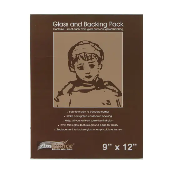 Ambiance Picture Frame Glass and Backing 9x12" - 6 Pack &ndash; 2mm Thick Glass Sheets with White Corrugated Cardboard Backing &ndash; Replacement Glass for Open-Back Frames {1}