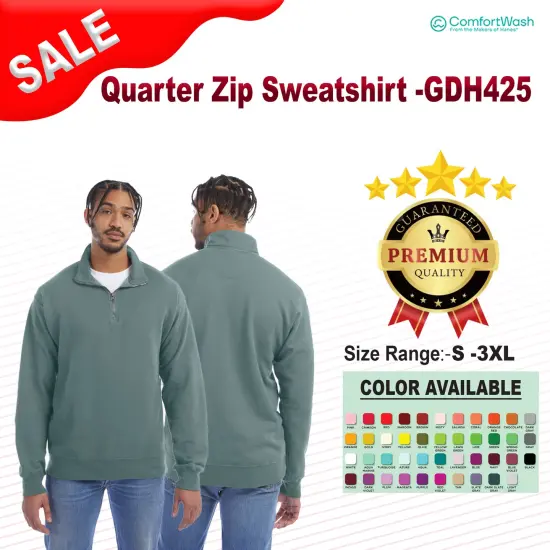 ComfortWash by Hanes&reg; Quarter Zip Sweatshirt SALTWATER {2}