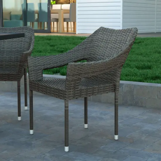 Emma and Oliver Embry All-Weather Indoor/Outdoor Stacking Patio Dining Chairs with Steel Frame and Weather Resistant PE Rattan Gray {6}