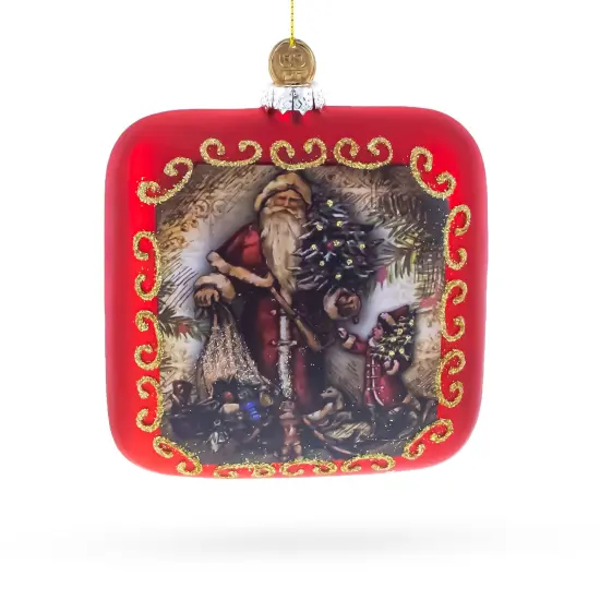 Vintage Santa Scene Glass Christmas Ornament {1}