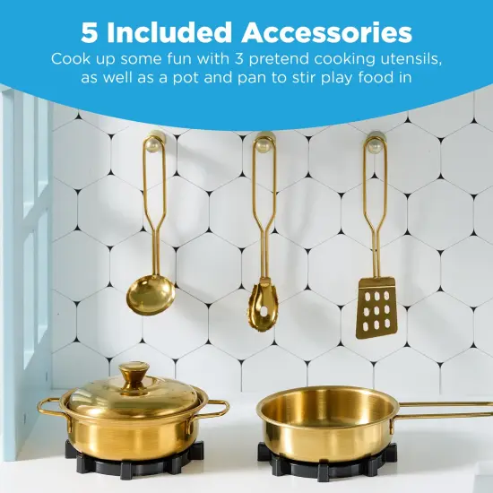 Best Choice Products Pretend Play Wooden Farmhouse Kitchen Set w/ Storage, Clicking Knobs, 5 Accessories Ocean {5}