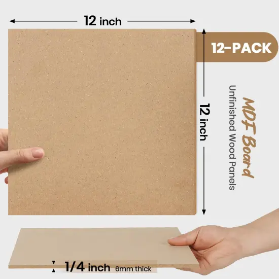 CALPALMY 12-Pack MDF Board 1/4 Inch Thick 12" x 12" Unfinished Wood Panels, 6mm Thick Medium Density Fiberboard Wood Boards for Crafts, Painting, Carpentry, Engraving, Interior Design, and More {6}