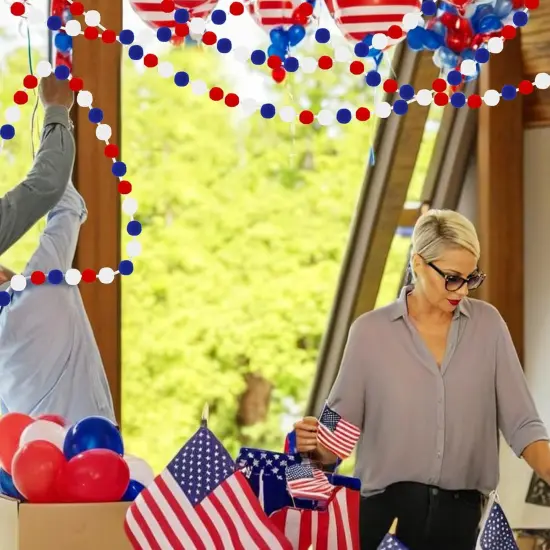 4 Pack 26.3 Feet 4th of July Pom Pom Garland Decorations, Red White Blue 30 Balls Independence Day Felt Ball Garland Patriotic Hanging Supplies for Memorial Day Labor Day Party Home Decor {5}