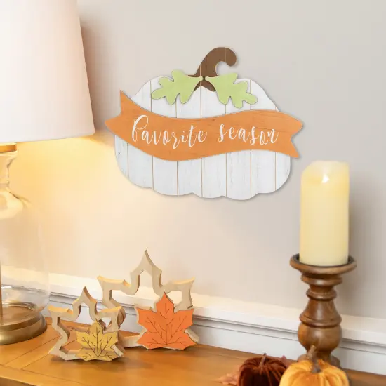 Northlight 19" White Wooden Pumpkin Favorite Season Hanging Wall Sign {1}