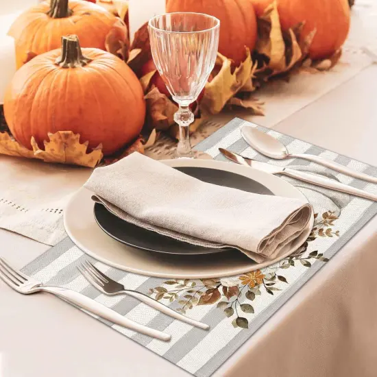 Set of 4 Fall Stripe with Pumpkin Placemats - 12x18 Inch {3}