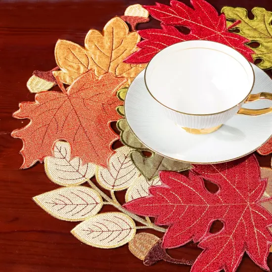 Set of 4 Fall Maple Leaves Round Placemats - 15 Inch {4}