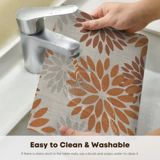 Floral Vinyl Placemats Set of 4(Orange) {4}