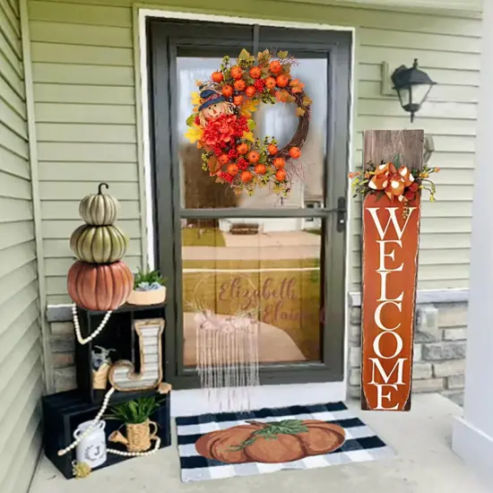 Fall Pumpkin Wreath with Scarecrow and Berries - 20 Inch {4}
