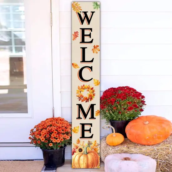 Farmhouse Autumn Wooden Welcome Sign (Natural) {1}