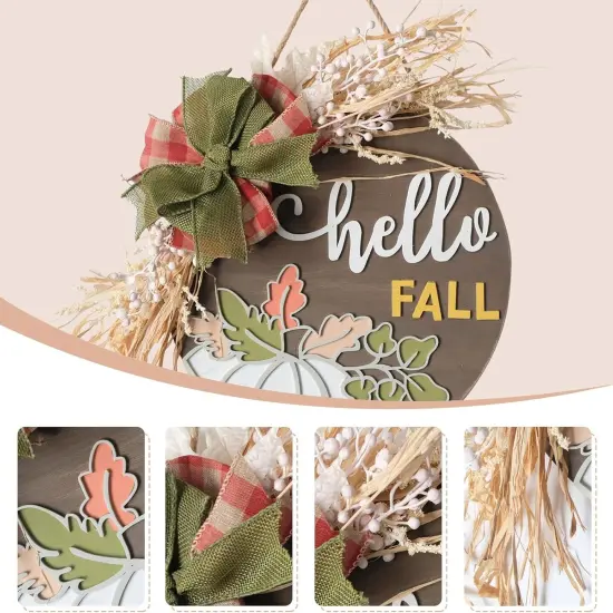 Hello Fall Door Sign Wreath with Burlap Bow(Coffee) {2}