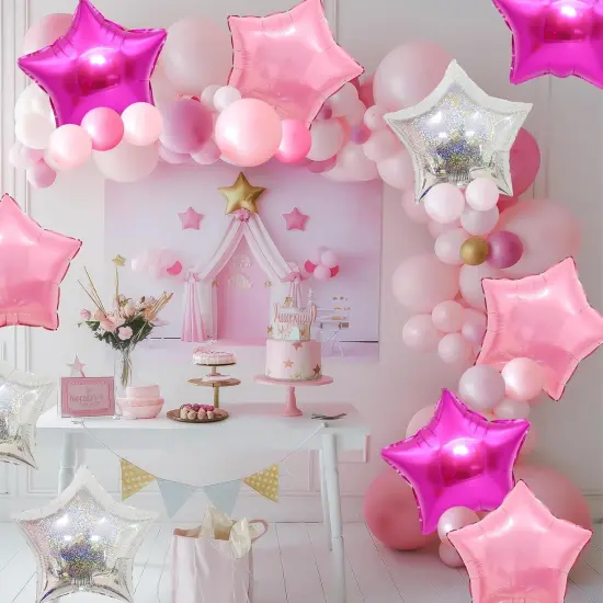 8Inch Hot Pink Silver Laser Helium Balloon( Pink Silver Laser) {5}