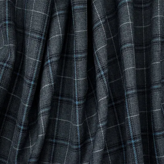 Gray-Blue-Multi Poly-Wool Plaid Woven Twill Suiting Fabric By the Yard {3}