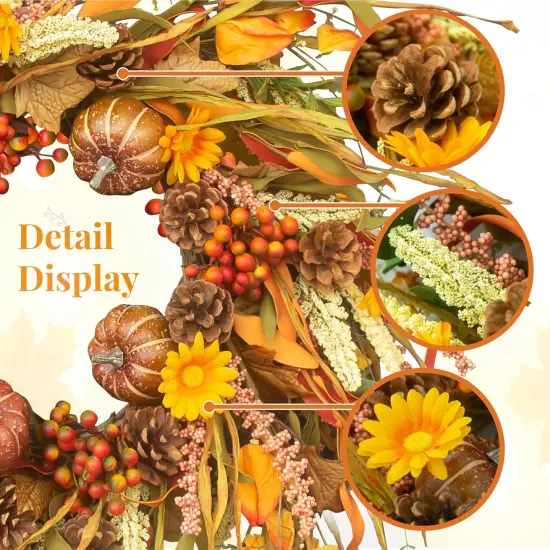 26" Pumpkin Fall Wreath with Pinecones & Berries {2}