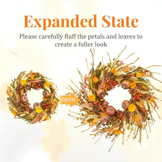 26" Pumpkin Fall Wreath with Pinecones & Berries {3}