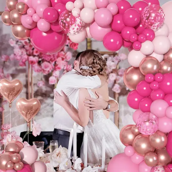 Different Sizes 18 12 10 5Inch Hot Pink Pastel Latex Metallic Confetti Heart Foil Balloon(pink) {3}