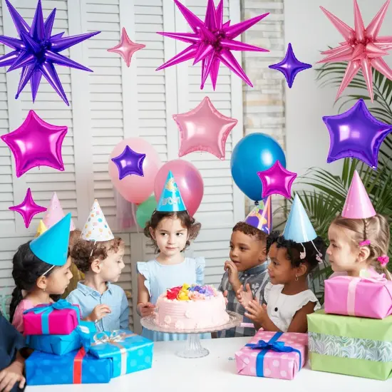 16 Pcs Hot Pink Purple Star Balloons(Hot Pink Purple) {6}