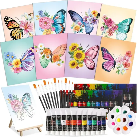 36 Pcs Paint and Sip Kit - 8'' x 10'' Pre Drawn Canvas (Butterfly) {1}