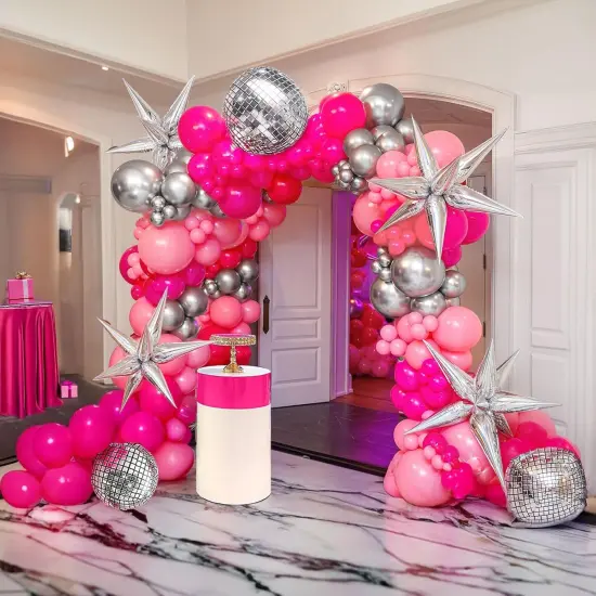 Hot pink and silver disco balloon(Hot Pink and Silver) {1}