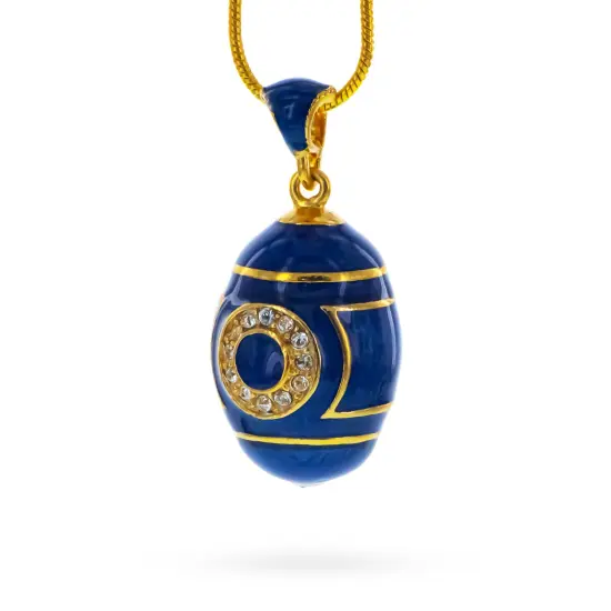 Blue Enamel Crystal Eyed Royal Egg Pendant Necklace {3}