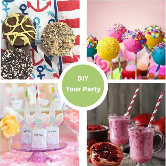 Forest Green Striped Paper Straws, Premium [100 Pack] Disposable Green And White Striped Paper Drinking Straws for Christmas Spring Party Supply {3}