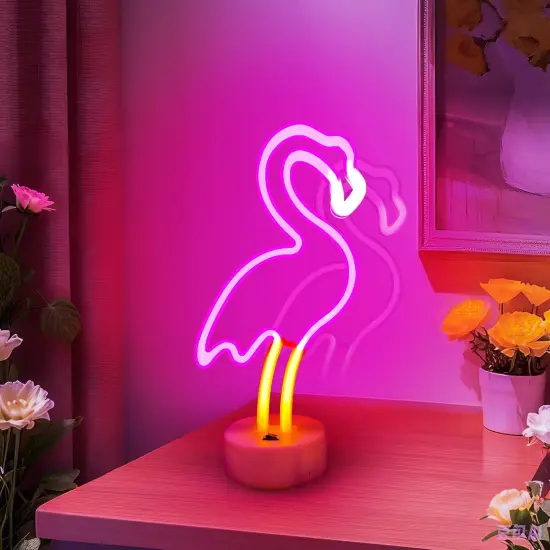 Summer Flamingo Neon Sign &ndash; Pink LED Neon Light USB or Battery Powered Room Decor for Bedroom, Party, Bar, and Outdoor Spaces {1}