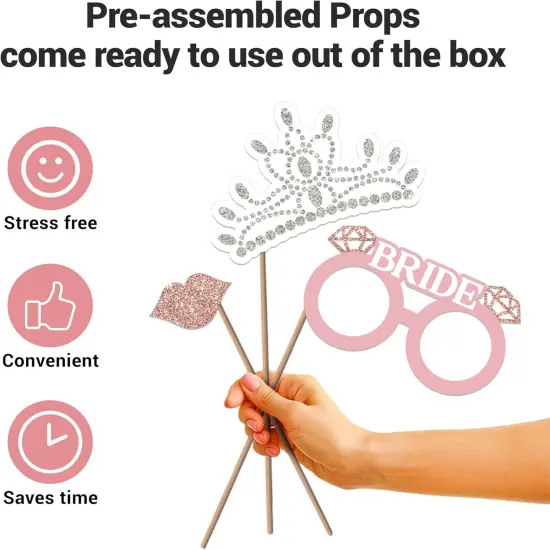 Fully Assembled Bachelorette Photo Booth Props - Set of 32 - Rose Gold, Pink, & Silver Signs, Wedding Bridal Shower Bachelorette Party Supplies & Decorations with Real Glitter {4}