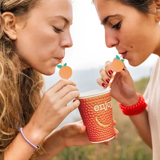 50 Pcs Orange Striped Paper Straws Disposable Drinking Straws Orange Fruit Straws for Fall Leaf Autumn Wedding Baby Shower Decorations Birthday Party Supplies {3}