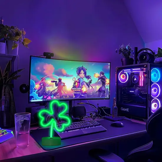 Green Clover Neon Sign Light &ndash; USB & Battery Powered Summer Tabletop Lamp for Bedroom, Bar, or Outdoor Vibes {5}