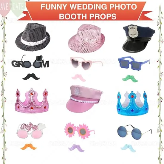 18 Pcs Fun Photo Booth Props Set for Adults, Novelty Funny Hats and Party Sunglasses, Colorful beards, Photo Booth Props Kit for Wedding, Bachelorette Party, Birthday, Costume, Events, All Occasions {2}