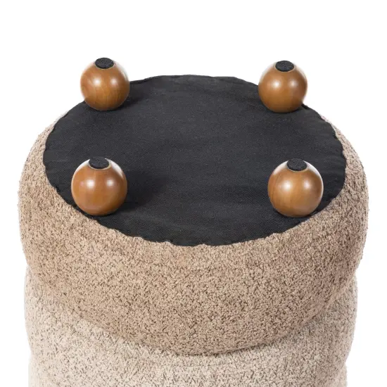 Modern Gradient Upholstered Storage Ottoman or Accent Stool with Rubberwood Ball Feet Brown {11}