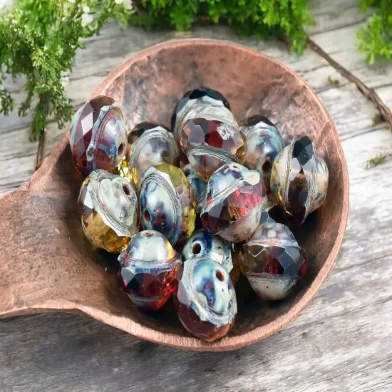 *15* 8x10mm Fuschia Amber Picasso Saturn Beads {6}