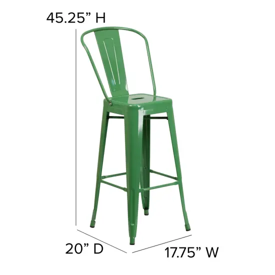 Merrick Lane Dothan Series Metal Stool with Removable Back for Indoor-Outdoor Use Green {5}