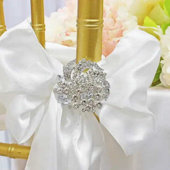 Floral Rhinestone Chair Sash Buckle Silver Metal Accent 2 Inch Width {2}