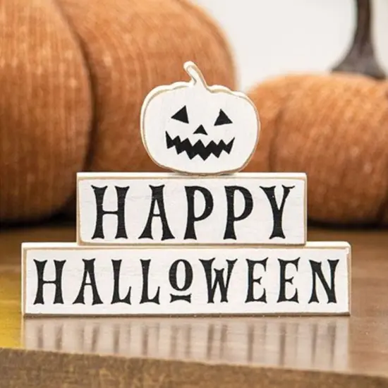 Halloween Pumpkin Blocks Set of 3 Rustic Wood Table Decor {2}