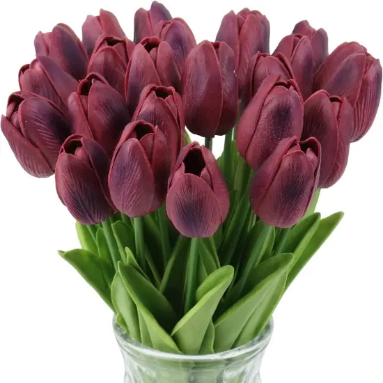 24 Pcs Real Touch Artificial Tulips for All Occasions Burgundy {1}