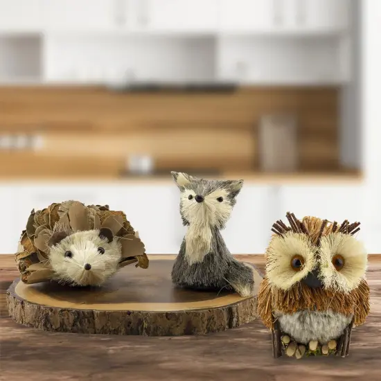 Woodland Friends Figurines Fox Owl Hedgehog Forest Decor Set {2}