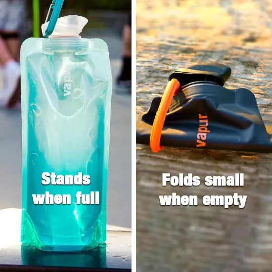 Pack of 2 Collapsible Water Bottle With Carabiner - 34 Ounce (Water) {3}