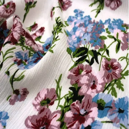 1 Yard Ivory Mauve Rayon Crinkle Fabric For Dresses Blouses Skirts Lightweight Apparel 50/51" Width {1}