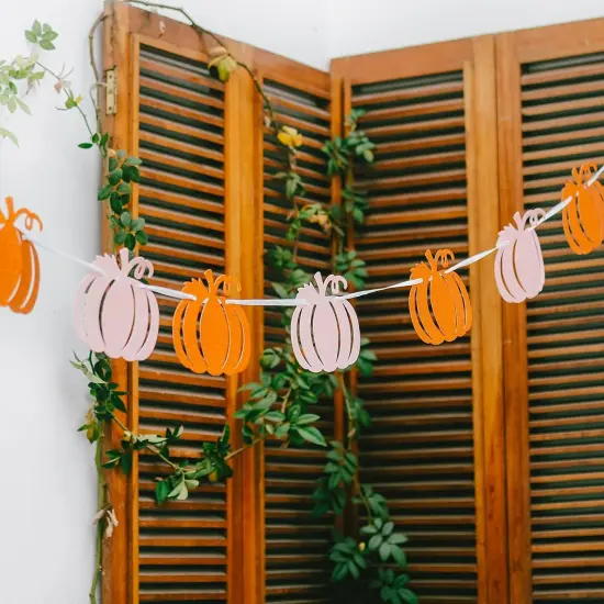Pumpkin Happy Birthday Banner - Pink and Orange Garland for Girls or Kids {5}