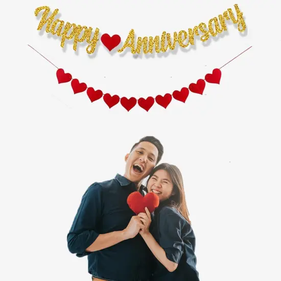 Happy Anniversary Banner - Red Heart and Gold {2}